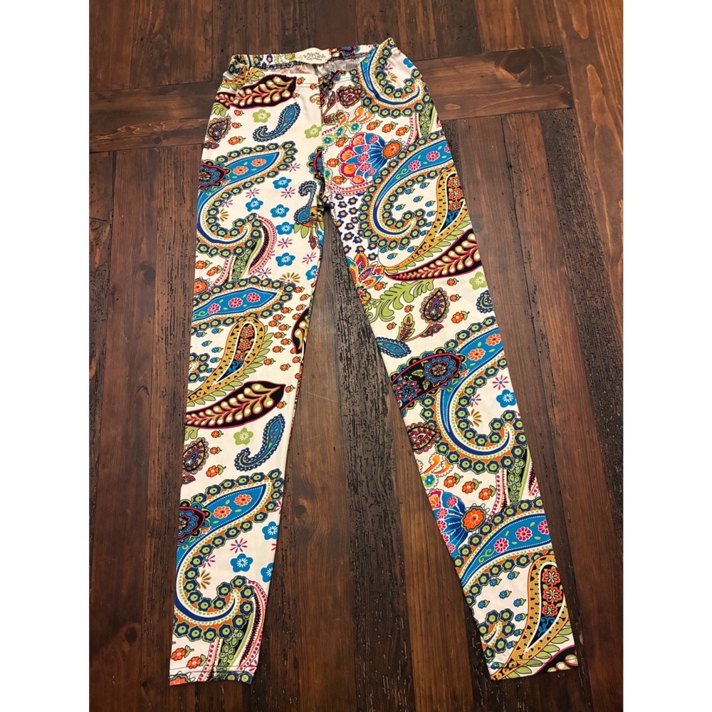 Ya Ya Club Bright Colorful Paisley Leggings Women's One Size Green Blue White